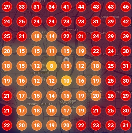 Local search ranking heatmap before and after optimization